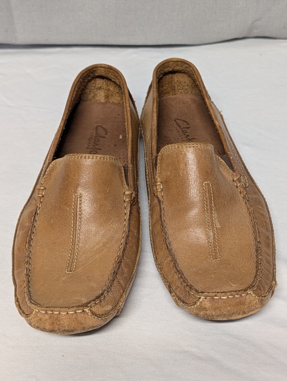 Clarks Ashmont Tan Brown Leather Slip-On Driving Loafers Moc Toe Size 12